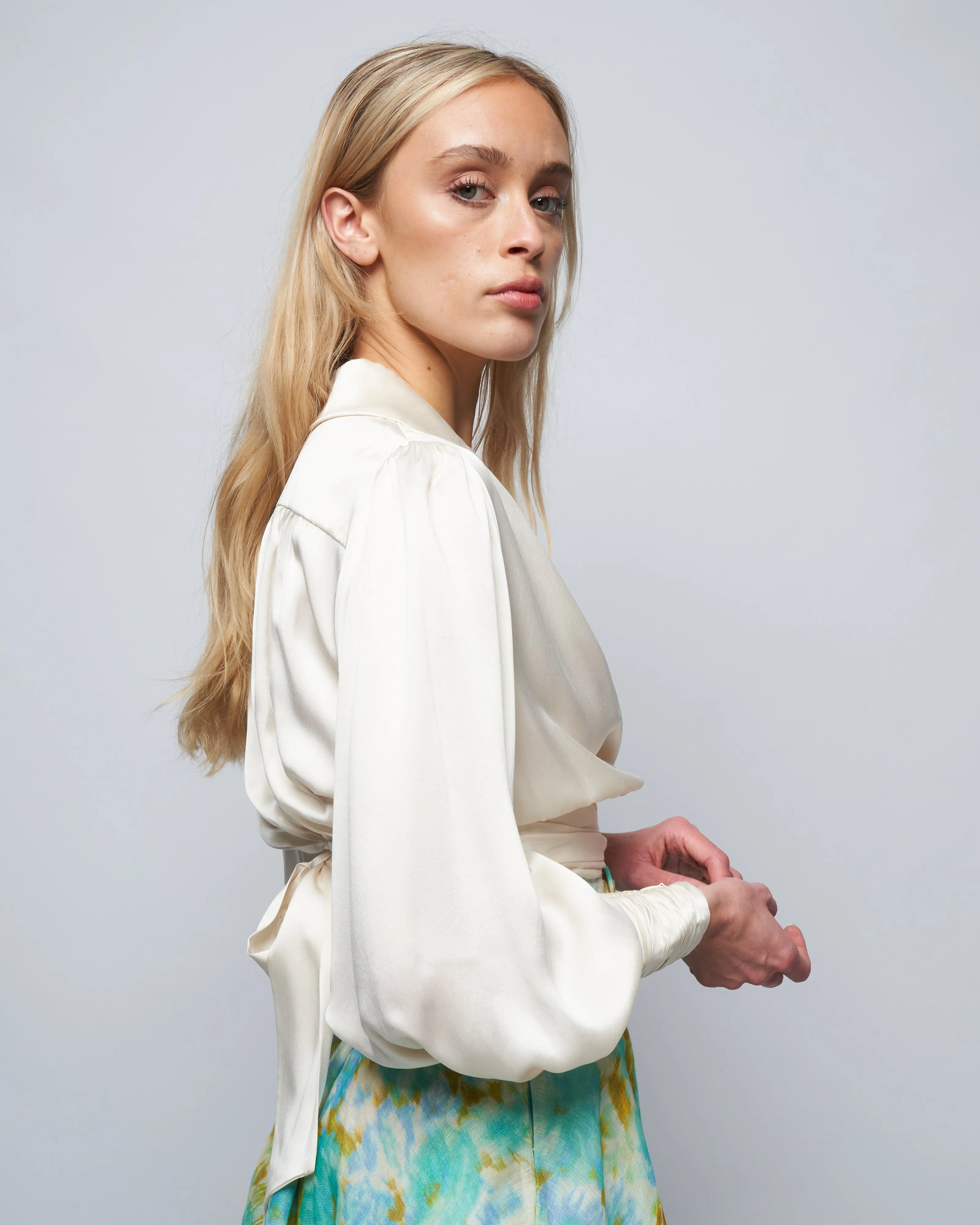 silk wrap blouse - cream
