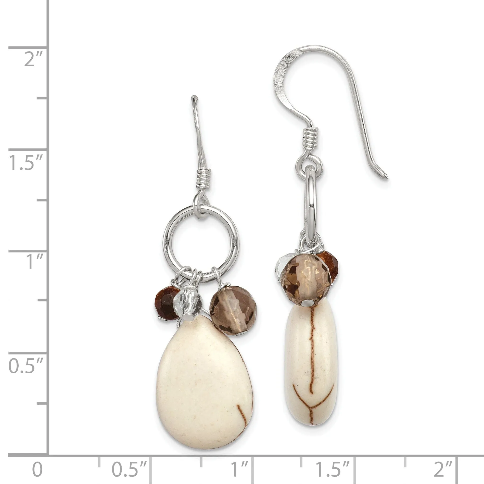 Silver Agate Quartz Tiger Eye Dangle Earrings