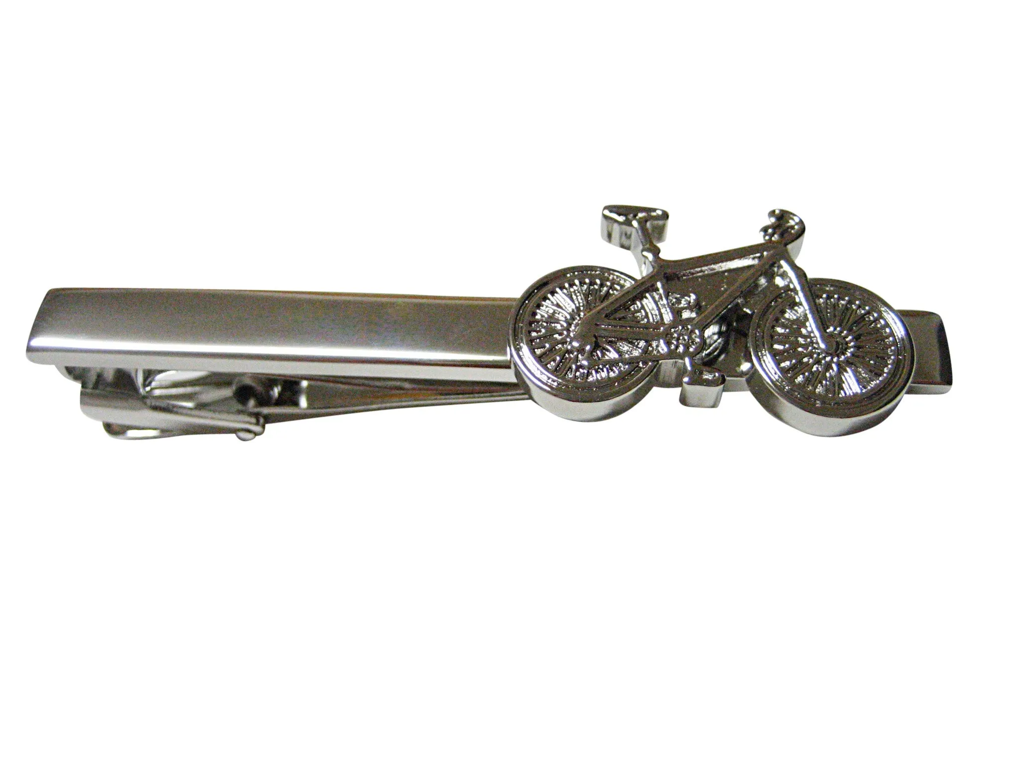 Silver Toned Detailed Bicycle Square Tie Clip