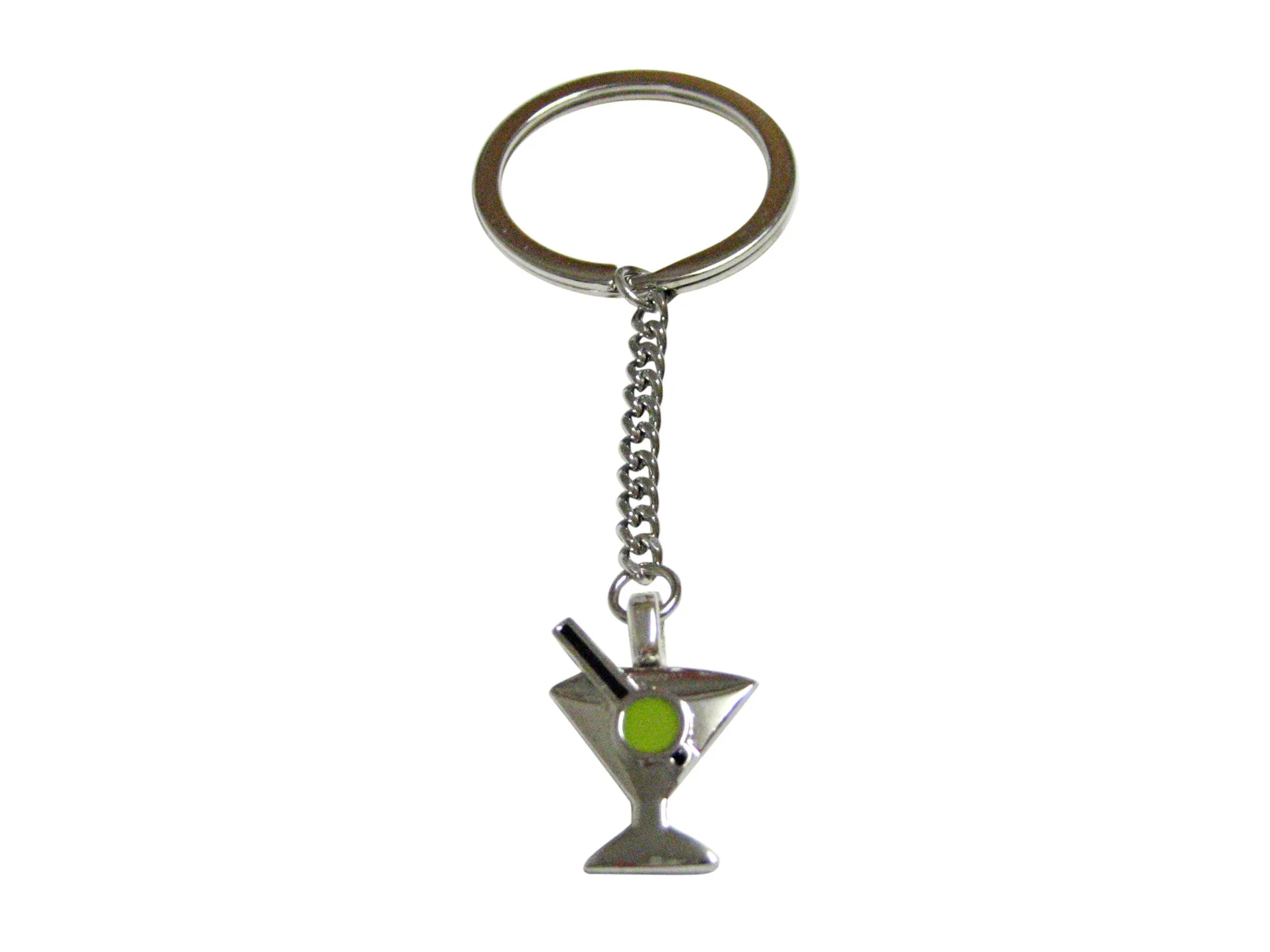 Silver Toned Detailed Martini Glass Keychain