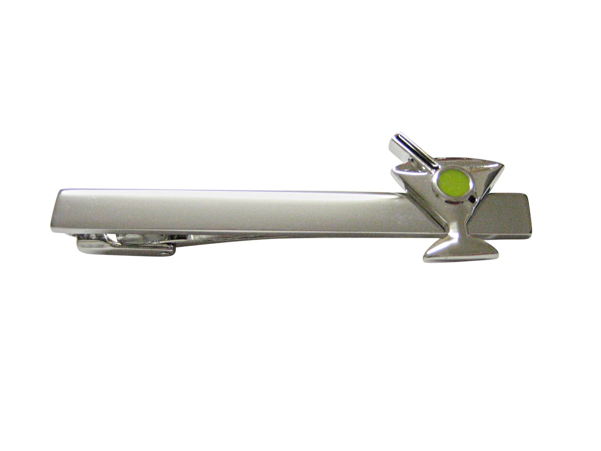 Silver Toned Detailed Martini Glass Square Tie Clip