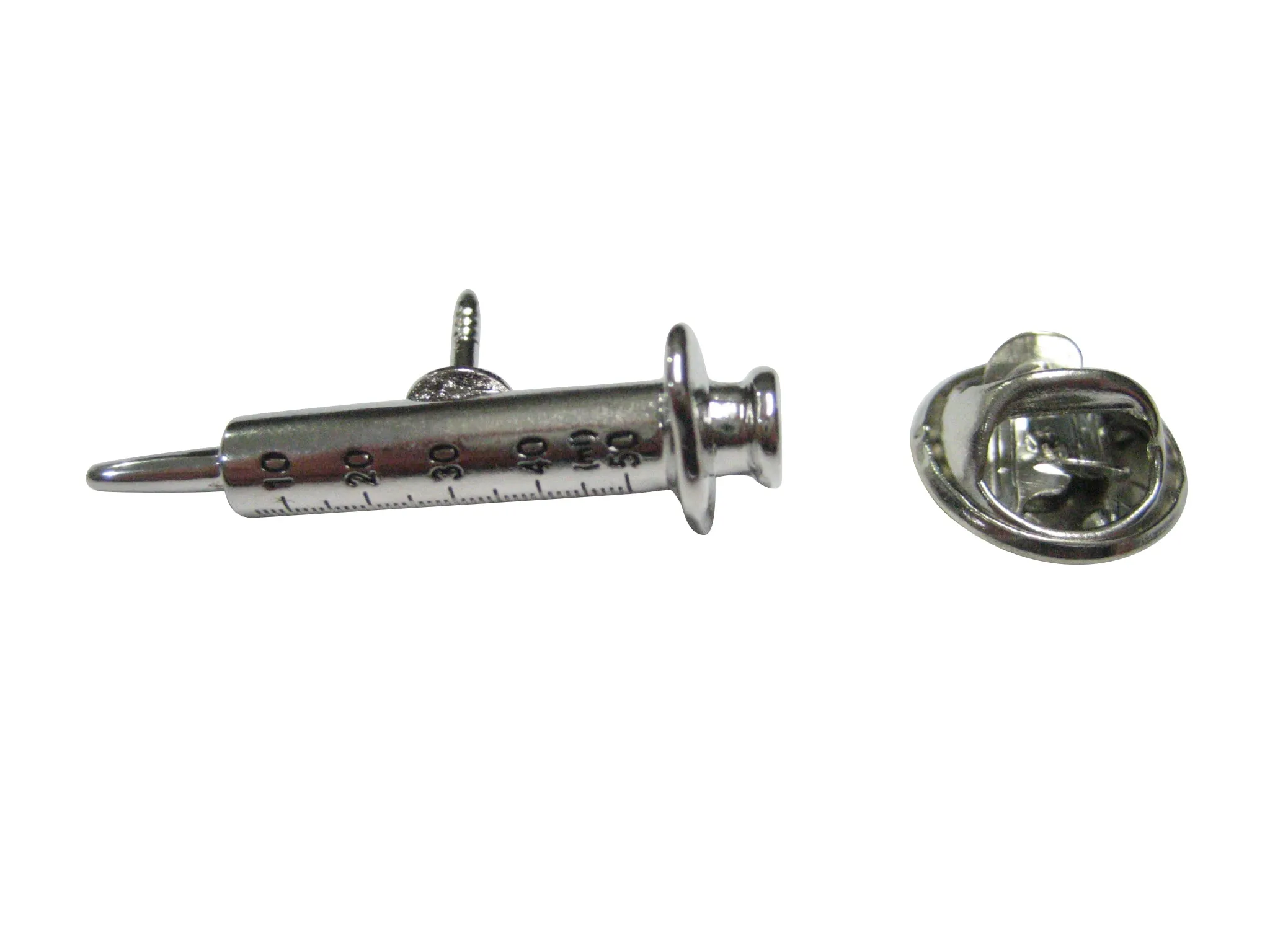 Silver Toned Detailed Medical Syringe Needle Lapel Pin