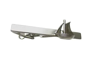 Silver Toned Detailed Sail Boat Tie Clip