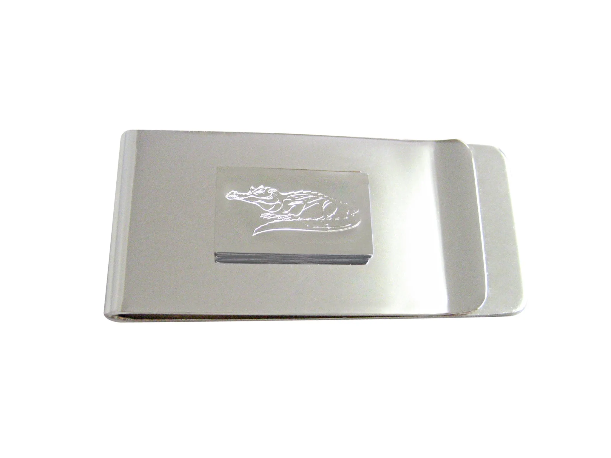 Silver Toned Etched Detailed Alligator Money Clip