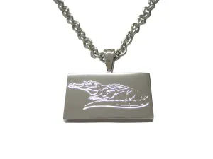 Silver Toned Etched Detailed Alligator Pendant Necklace