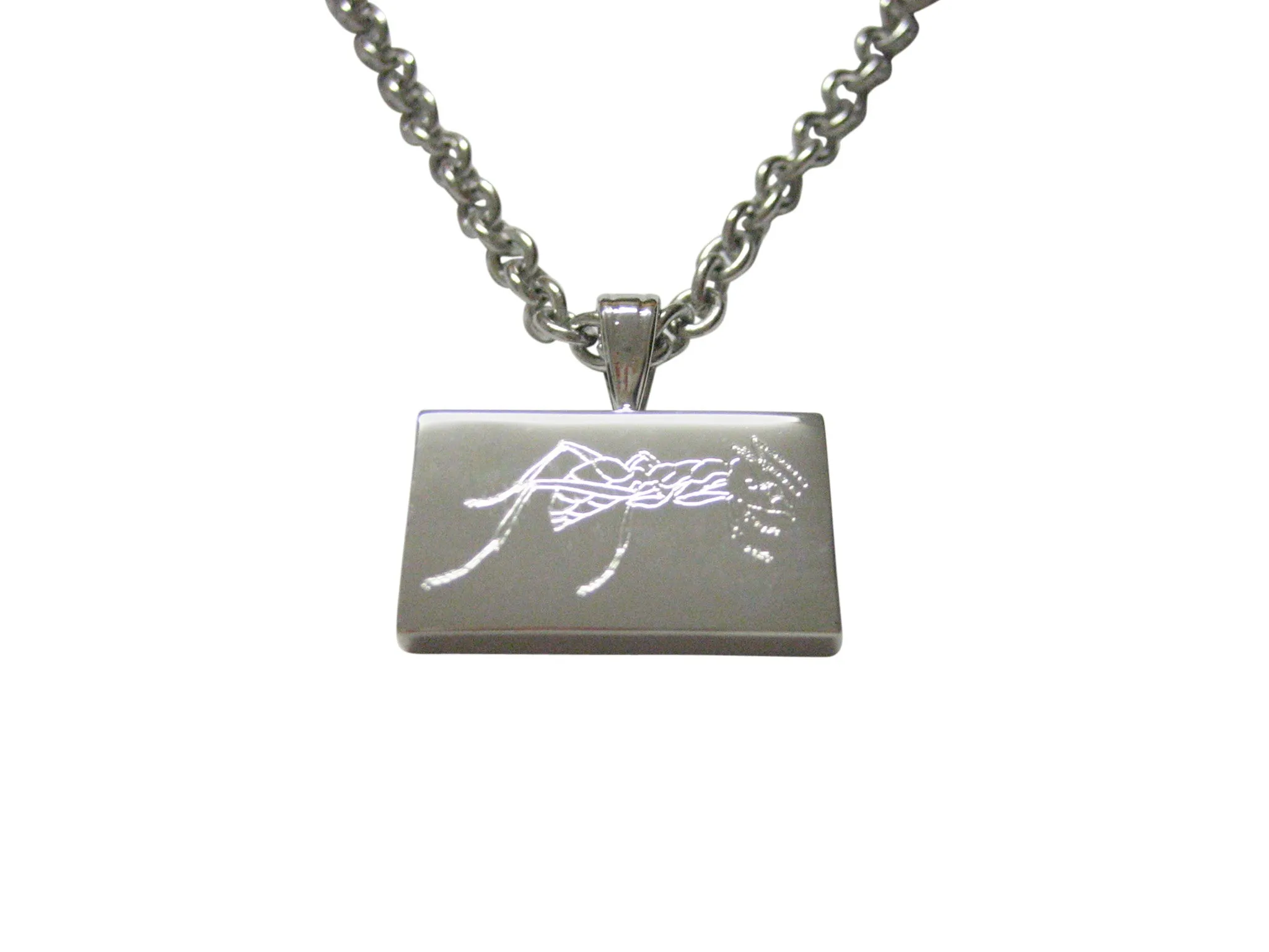 Silver Toned Etched Detailed Ant Bug Insect Pendant Necklace