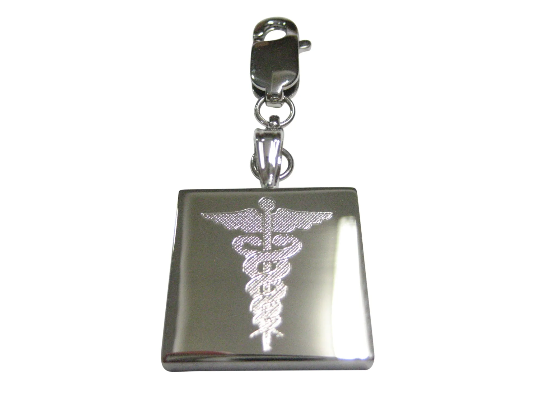 Silver Toned Etched Detailed Caduceus Medical Symbol Pendant Zipper Pull Charm