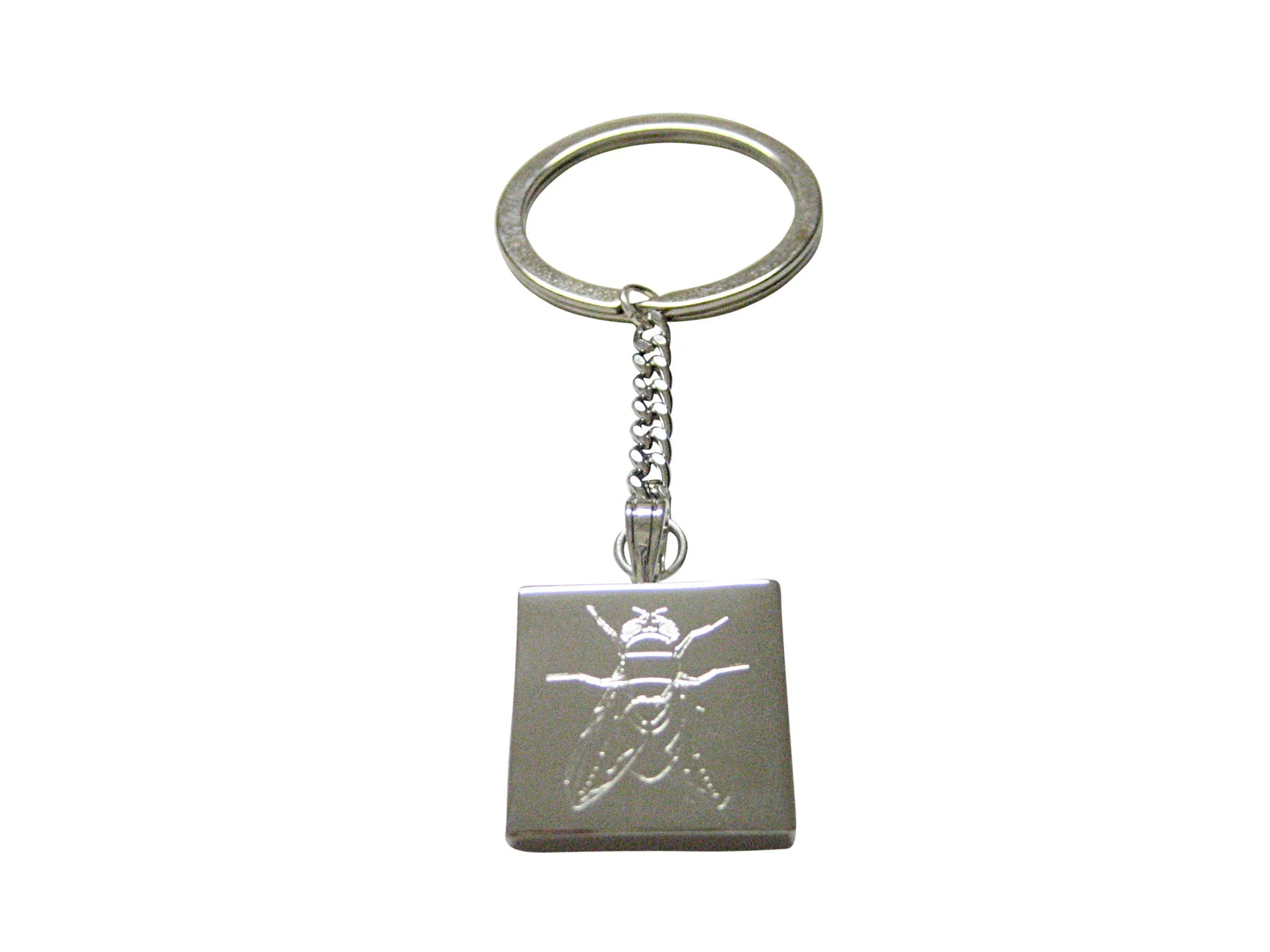 Silver Toned Etched Detailed Fly Bug Insect Keychain