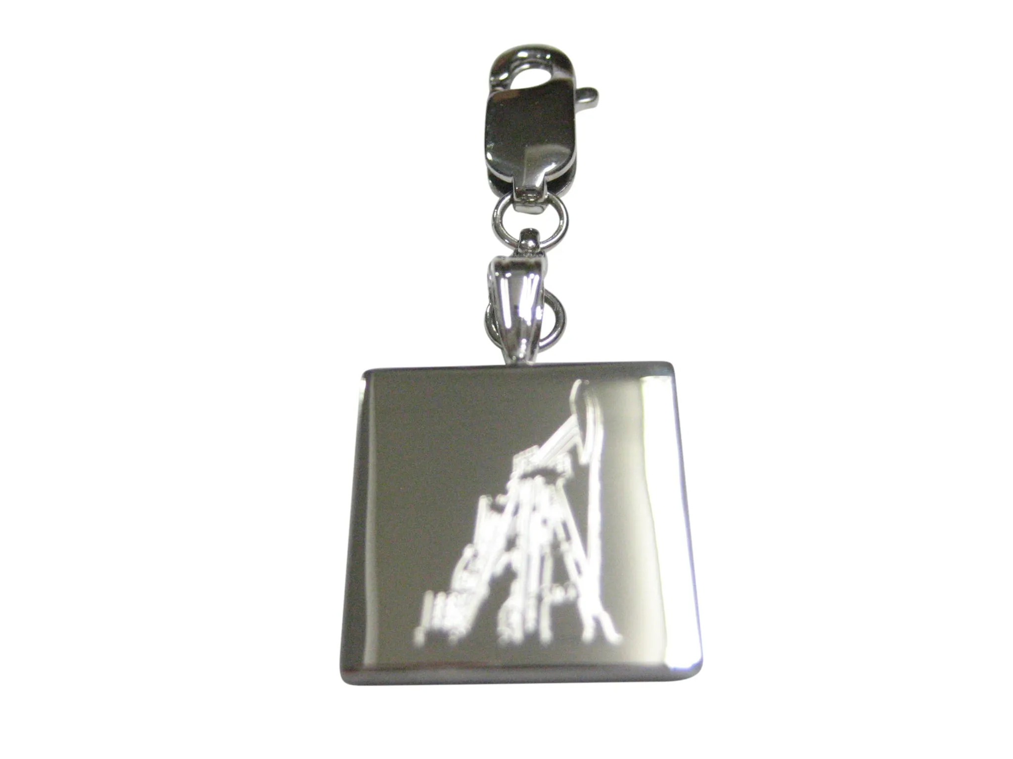 Silver Toned Etched Detailed Oil Drill Pendant Zipper Pull Charm