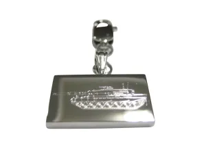 Silver Toned Etched Detailed Tank Pendant Zipper Pull Charm