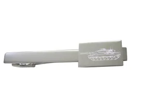 Silver Toned Etched Detailed Tank Square Tie Clip