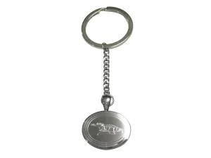 Silver Toned Etched Oval Detailed Alligator Pendant Keychain