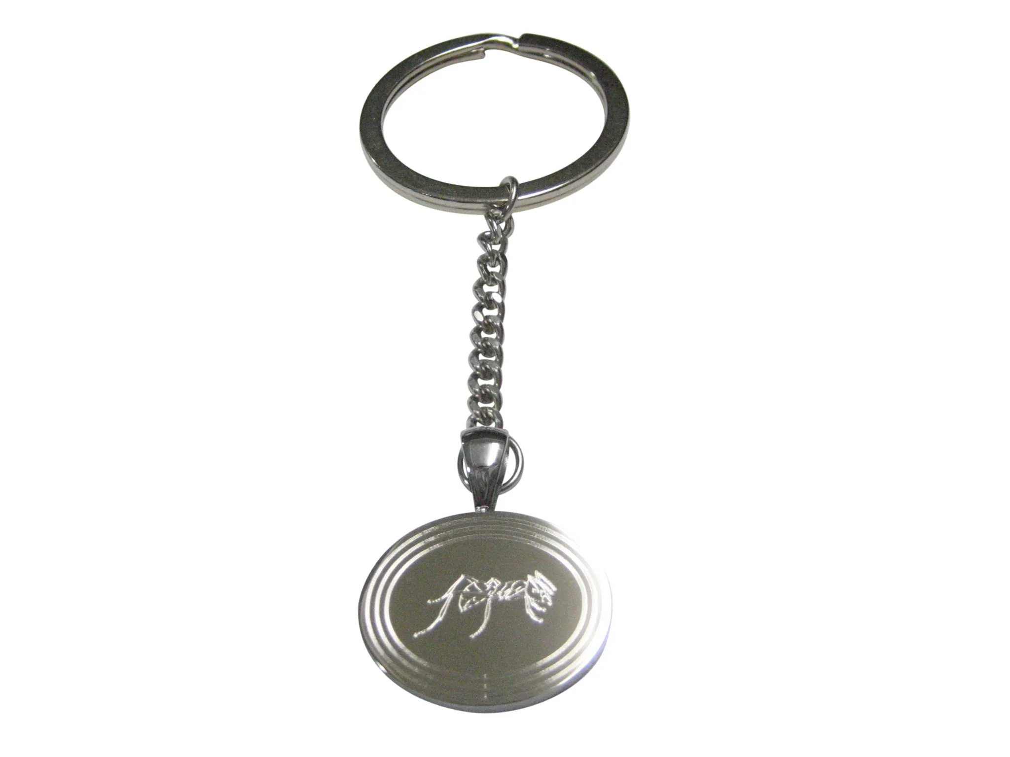 Silver Toned Etched Oval Detailed Ant Bug Insect Pendant Keychain