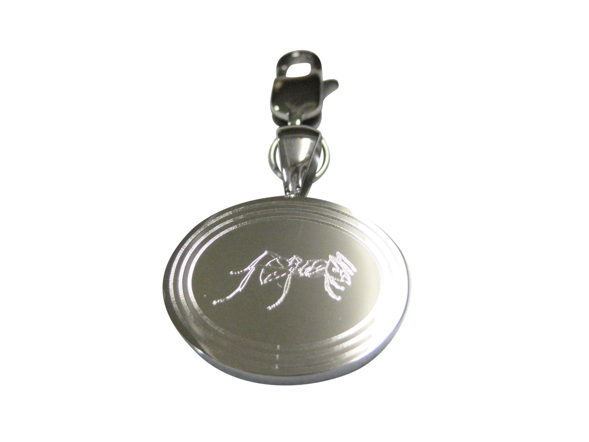 Silver Toned Etched Oval Detailed Ant Bug Insect Pendant Zipper Pull Charm