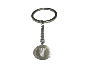 Silver Toned Etched Oval Detailed Elephant Pendant Keychain