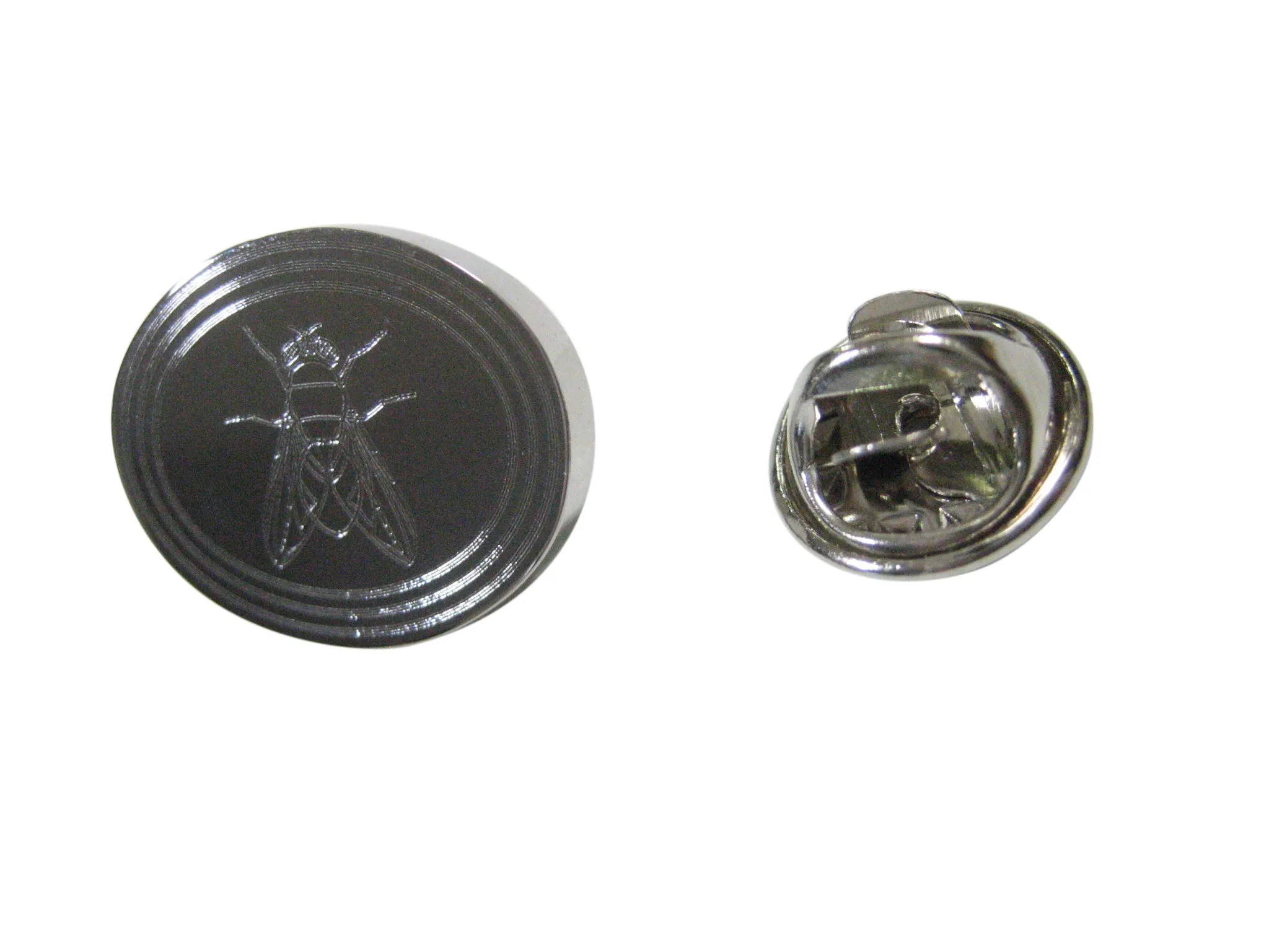 Silver Toned Etched Oval Detailed Fly Bug Insect Lapel Pin