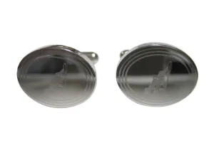 Silver Toned Etched Oval Detailed Oil Drill Cufflinks