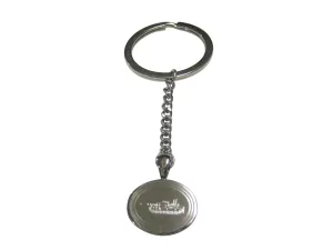 Silver Toned Etched Oval Detailed Tank Pendant Keychain