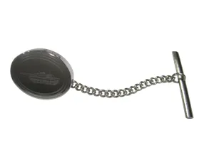 Silver Toned Etched Oval Detailed Tank Tie Tack
