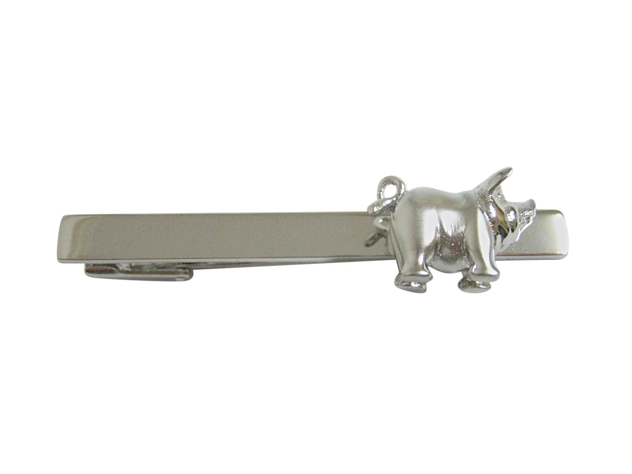 Silver Toned Shiny Detailed Pig Squre Tie Clip