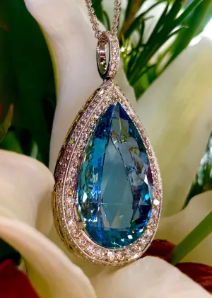 Simon G Aquamarine and Diamond Pendant in 18K White Gold MP1344