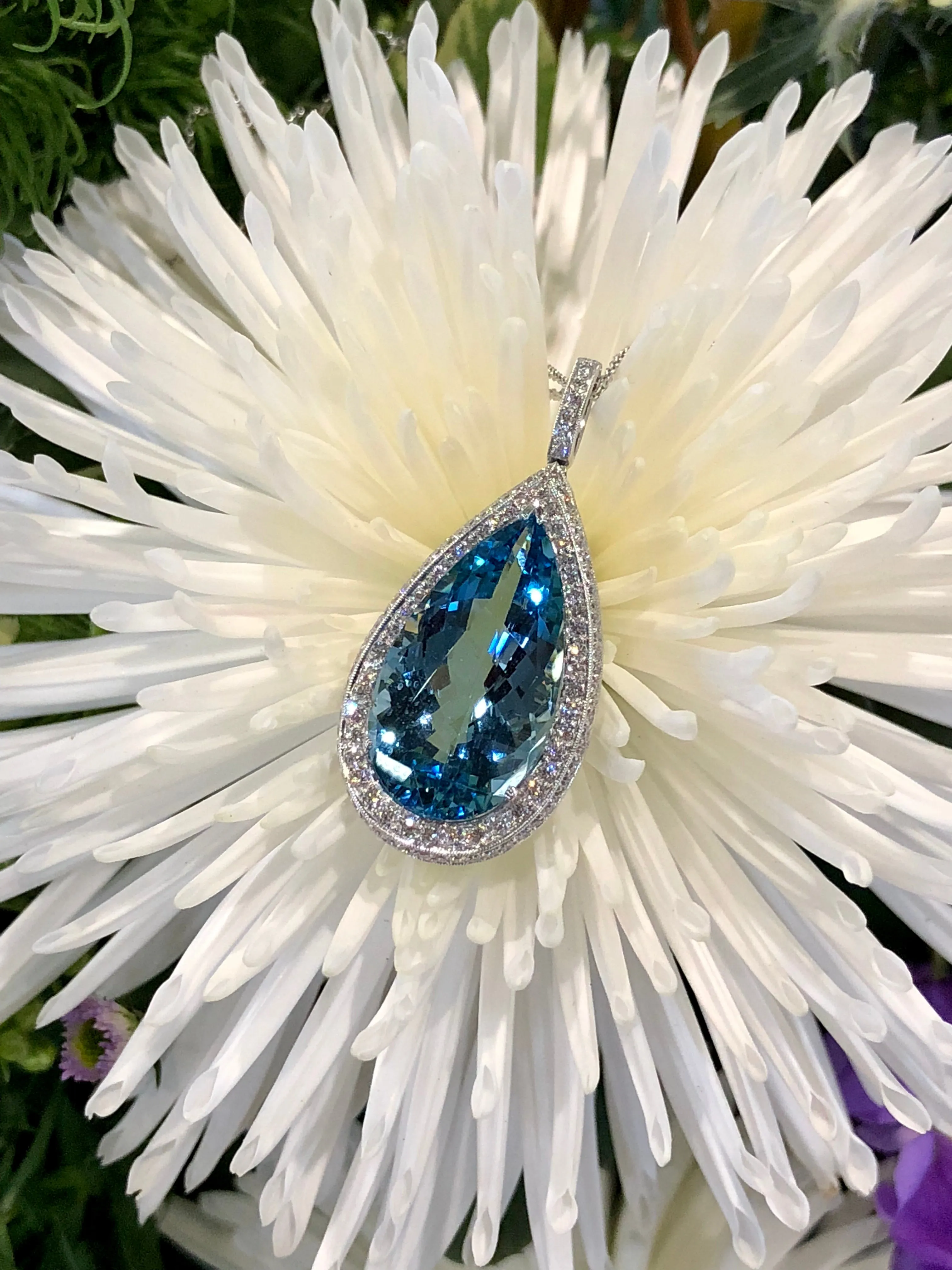 Simon G Aquamarine and Diamond Pendant in 18K White Gold MP1344