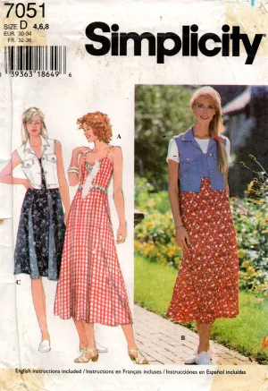 Simplicity 7051 Womens Sundress & Vest 1990s Sewing Pattern Size 4 - 8 UNCUT Factory Folded