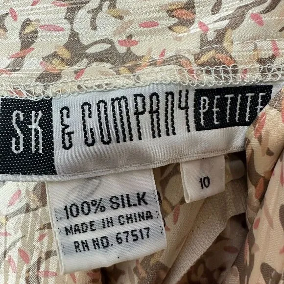 SK &amp; Co Vtg 100% Silk Midi Satin Slip Skirt Size 10P Coquette Quiet Luxury Roses