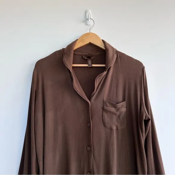 SKIMS Ribbed Long Sleeve Soft Modal Sleep Lounge Shirt
