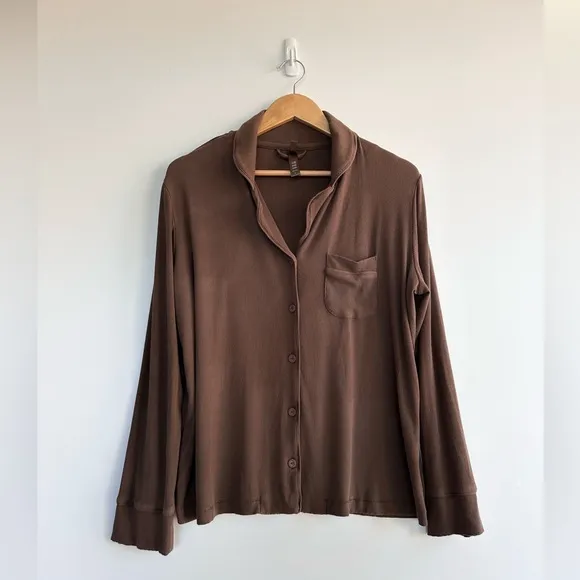 SKIMS Ribbed Long Sleeve Soft Modal Sleep Lounge Shirt