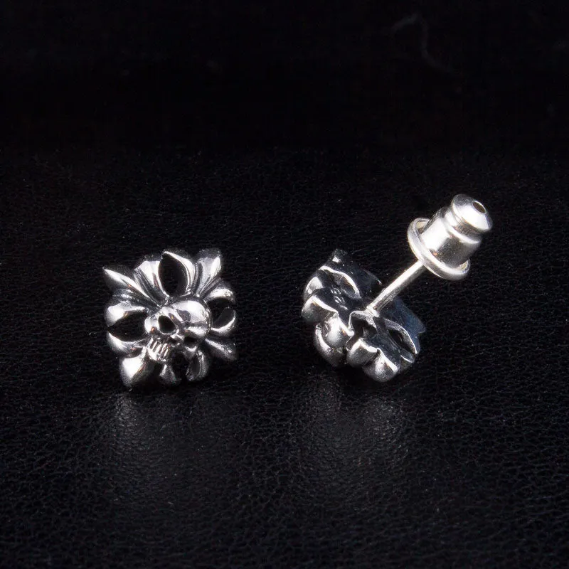 Skull Crossbones Sterling Silver Stud Earrings