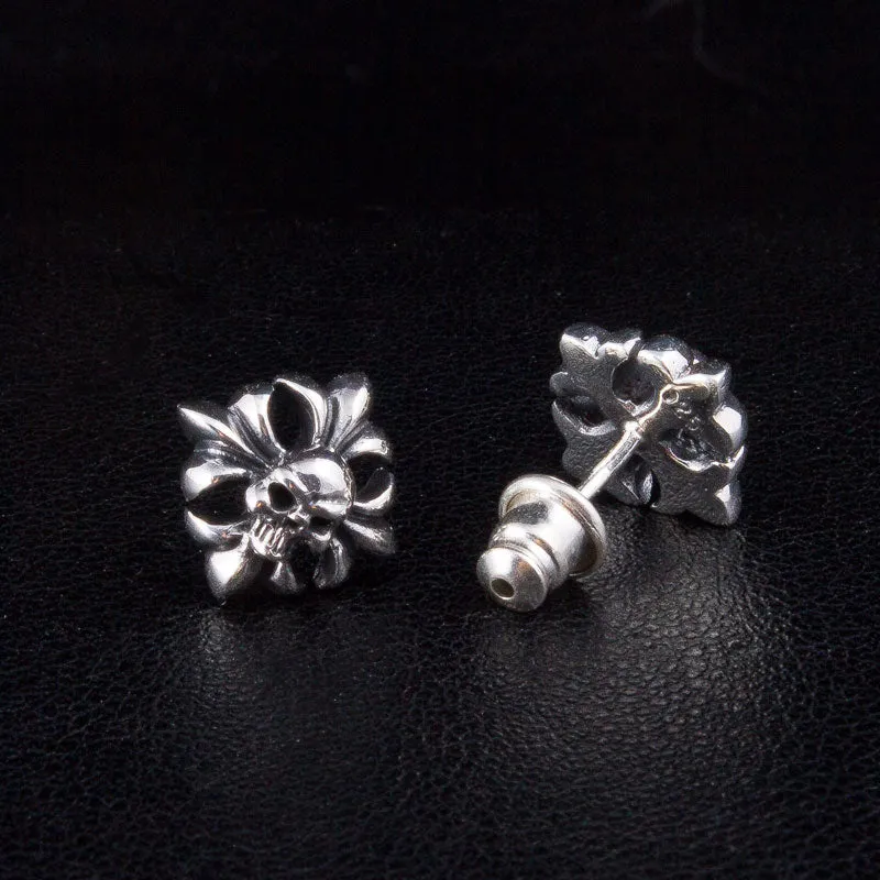 Skull Crossbones Sterling Silver Stud Earrings