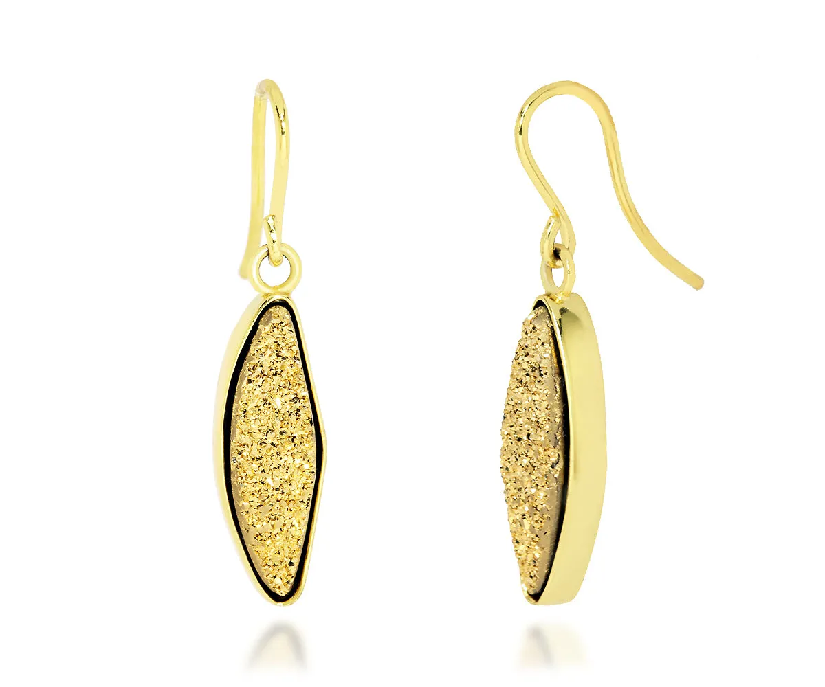 Small Marquise 18K Gold Druzy Earrings