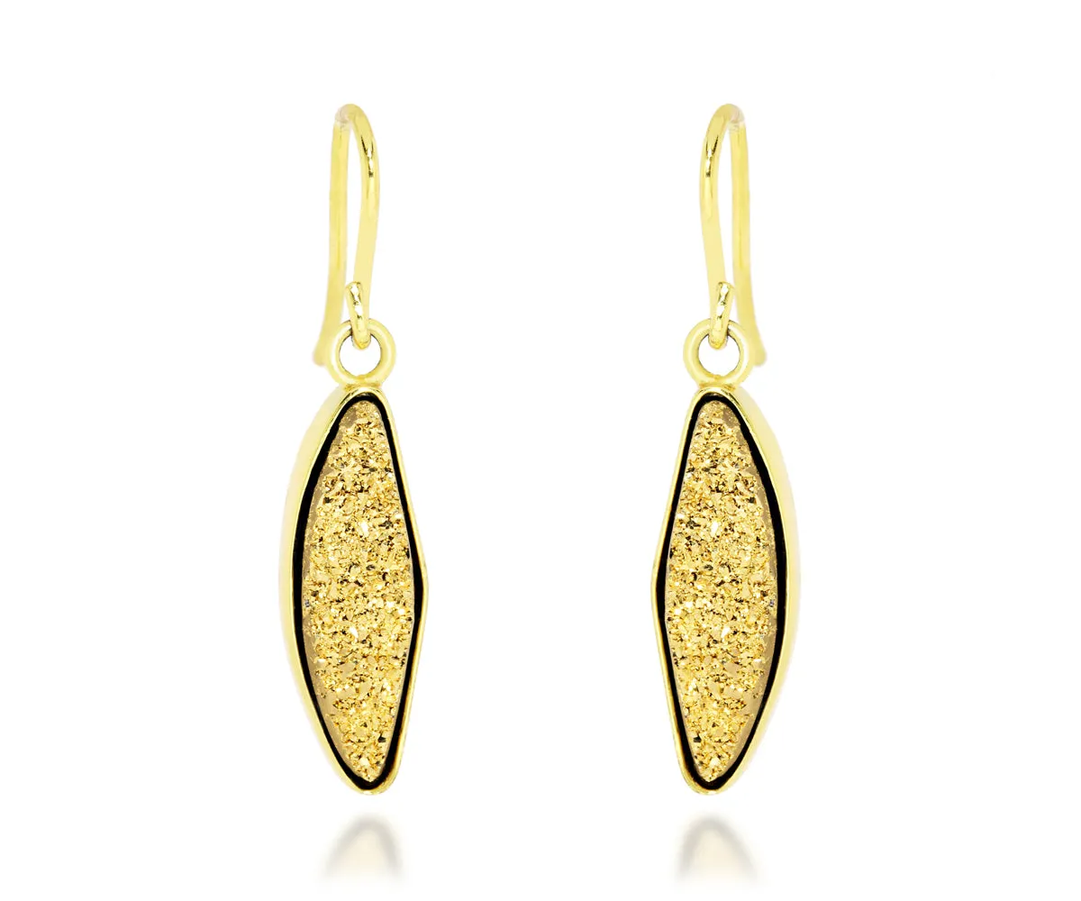 Small Marquise 18K Gold Druzy Earrings