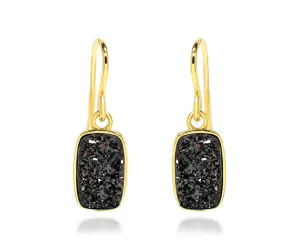 Small Rectangle Black Druzy 14k Vermeil Earrings