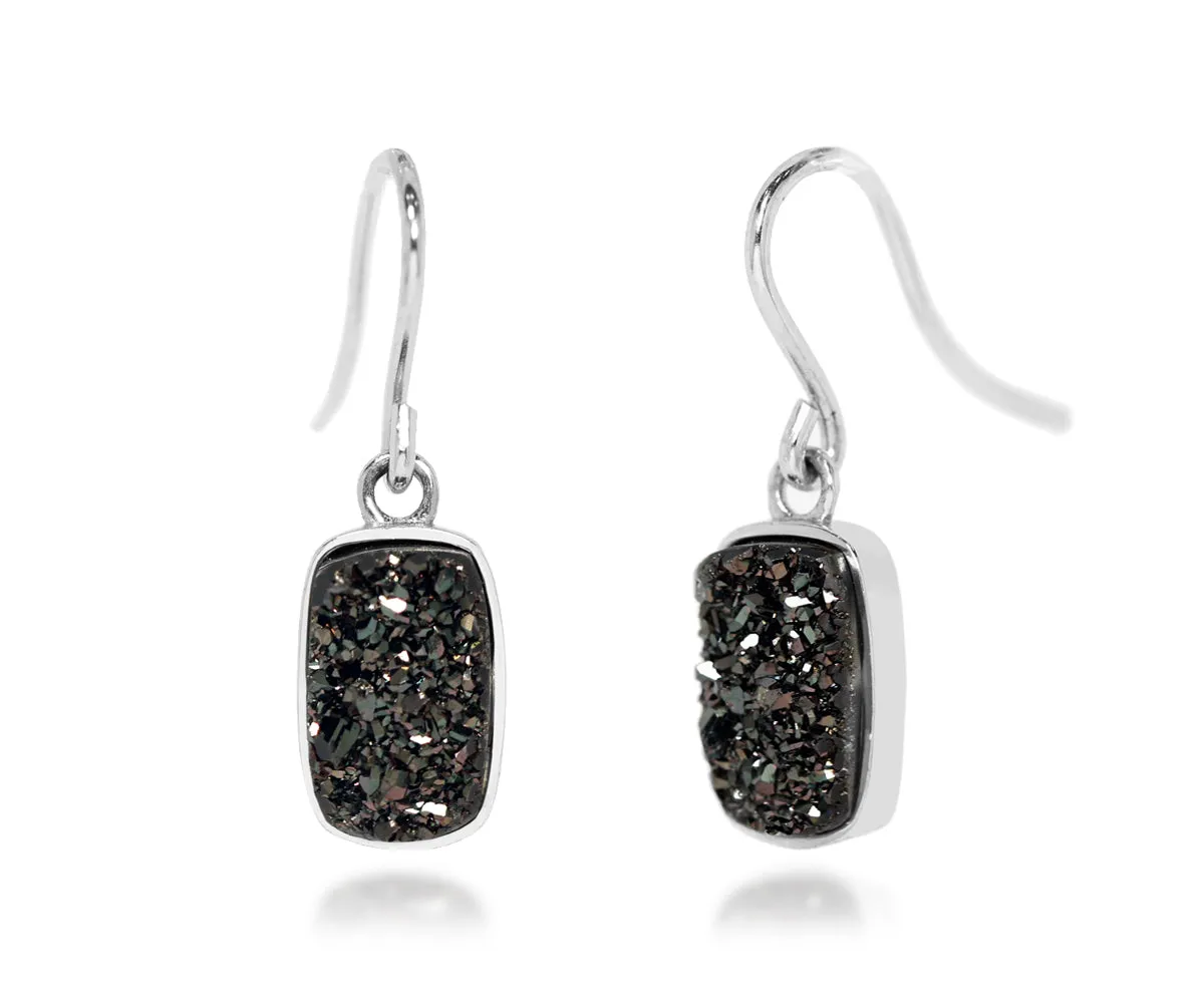 Small Rectangle Black Druzy Earrings
