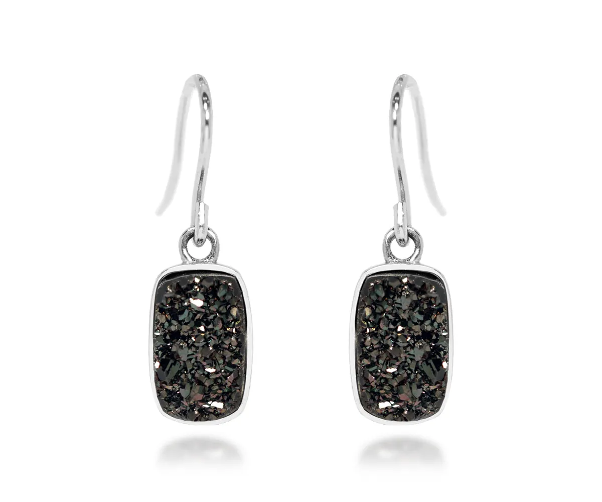 Small Rectangle Black Druzy Earrings