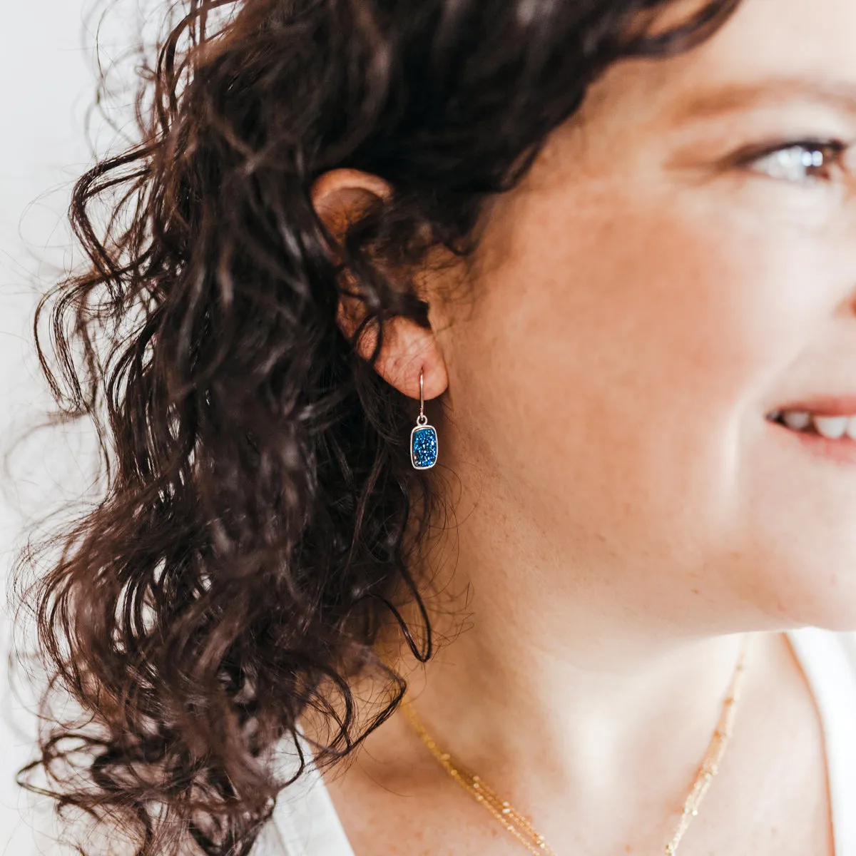 Small Rectangle Black Druzy Earrings