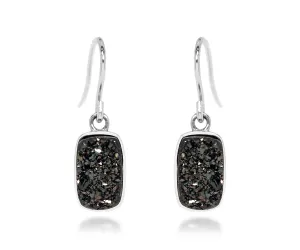 Small Rectangle Black Druzy Earrings