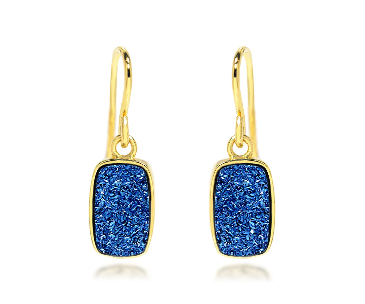 Small Rectangle Blue Druzy 14K Vermeil Earrings