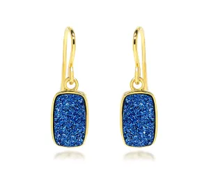 Small Rectangle Blue Druzy 14K Vermeil Earrings