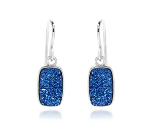 Small Rectangle Blue Druzy Earrings