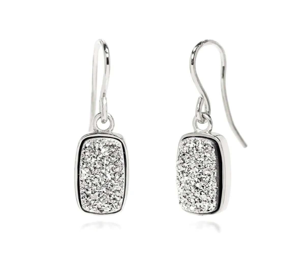 Small Rectangle Platinum Druzy Earrings