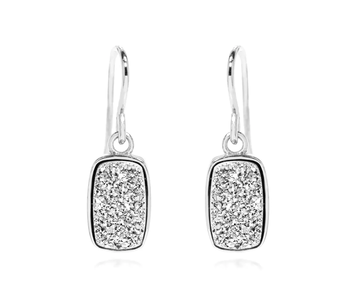 Small Rectangle Platinum Druzy Earrings