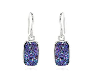 Small Rectangle Purple Rainbow Druzy Earrings