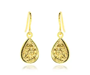 Small Teardrop 18K Gold Druzy Earrings