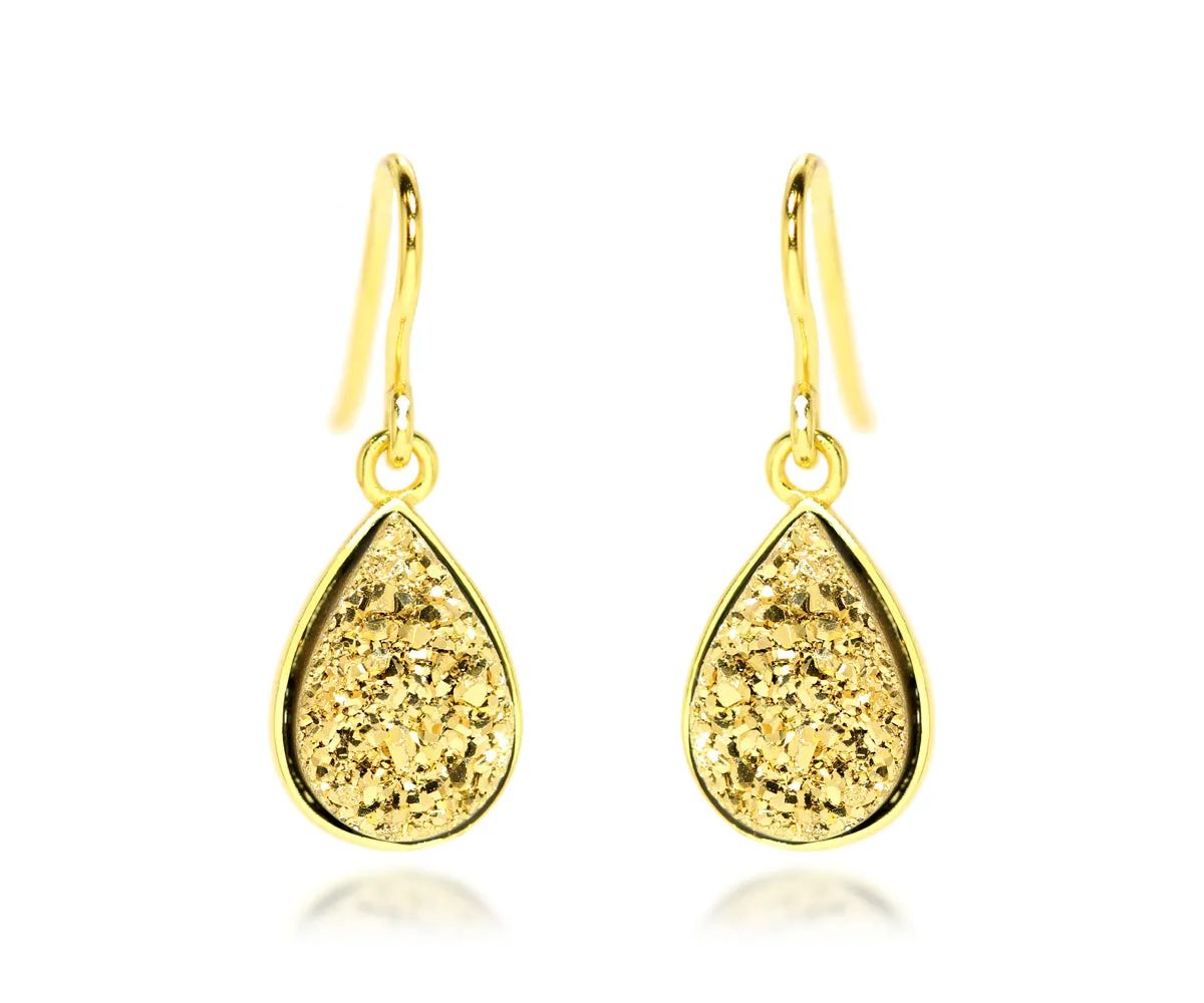 Small Teardrop 18K Gold Druzy Earrings
