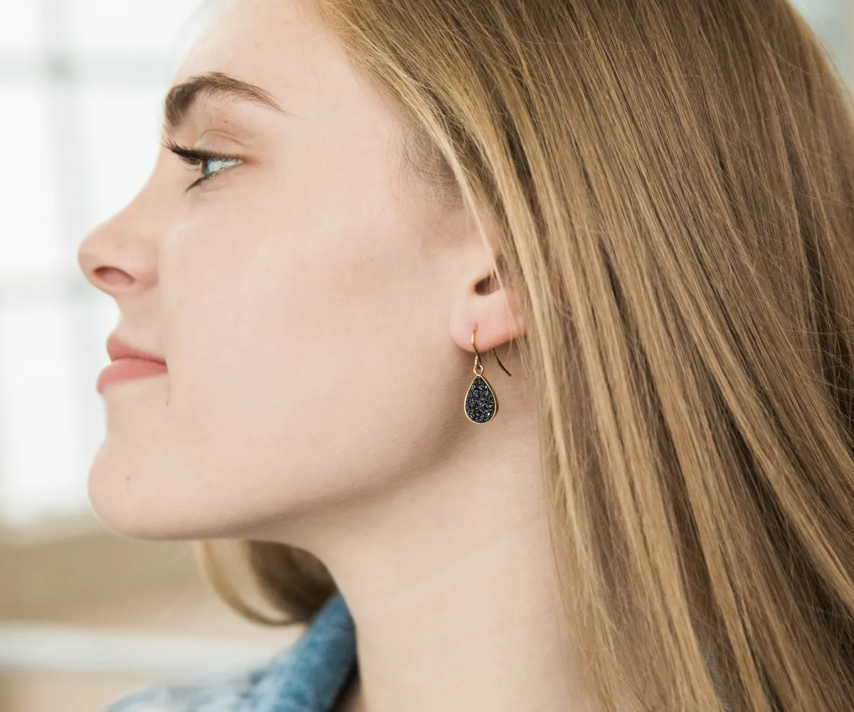 Small Teardrop Black Druzy 14K Vermeil Earrings
