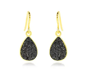 Small Teardrop Black Druzy 14K Vermeil Earrings
