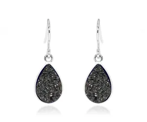 Small Teardrop Black Druzy Earrings